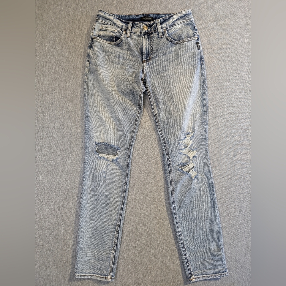 Silver Jeans Boyfriend Women's 27 X 29 Light Wash Blue Distressed